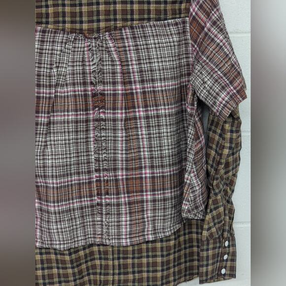 New We The Free Boyfriend Plaid Shirt XS brown combo LAYER IT UP flannel top - Picture 2 of 9